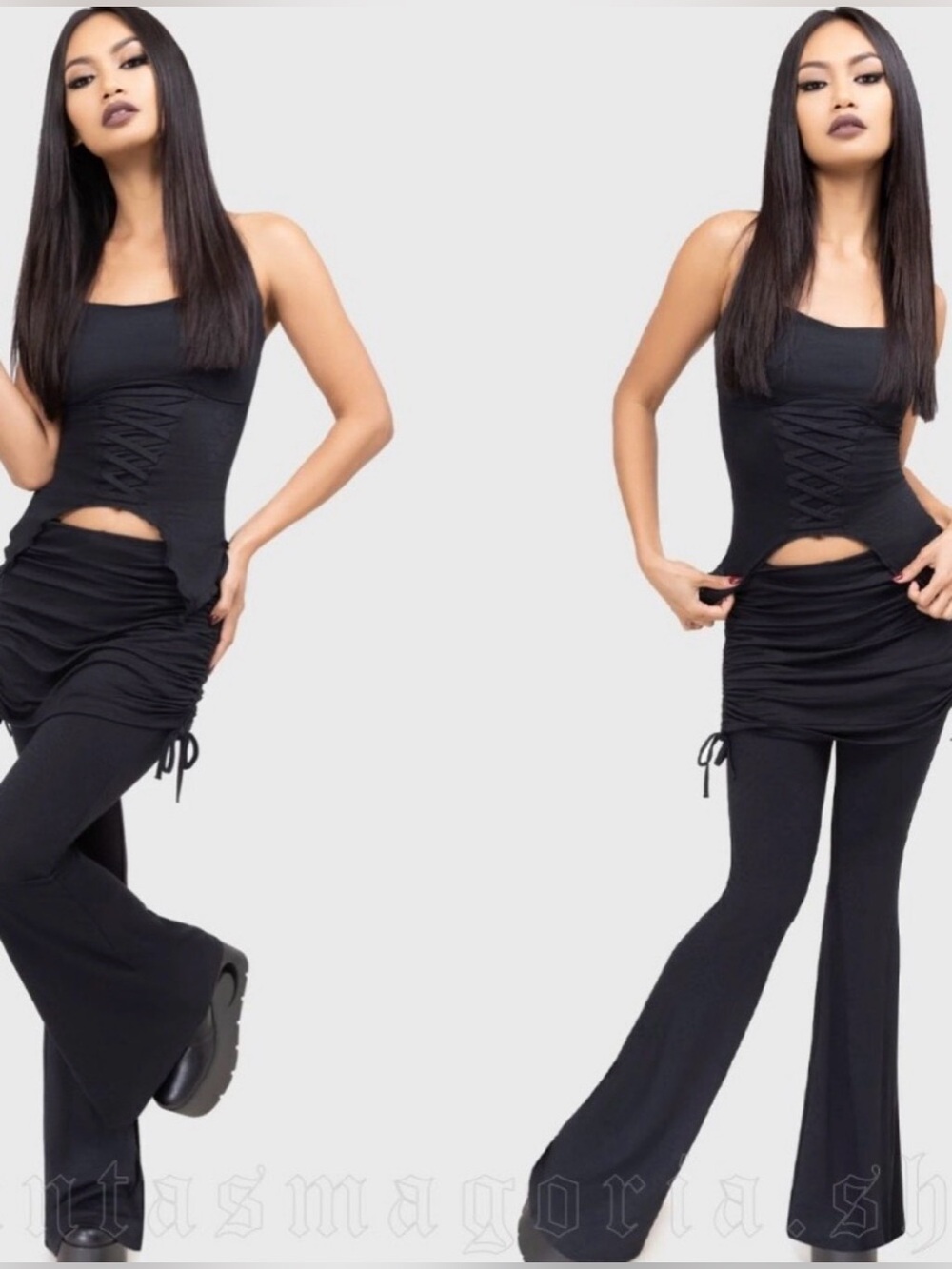 Killstar Black Ruched Skirt Flare Pants | XS